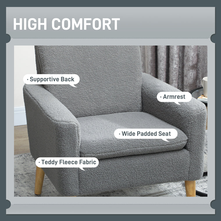 Upholstered Accent Armchair with Wood Legs - Grey