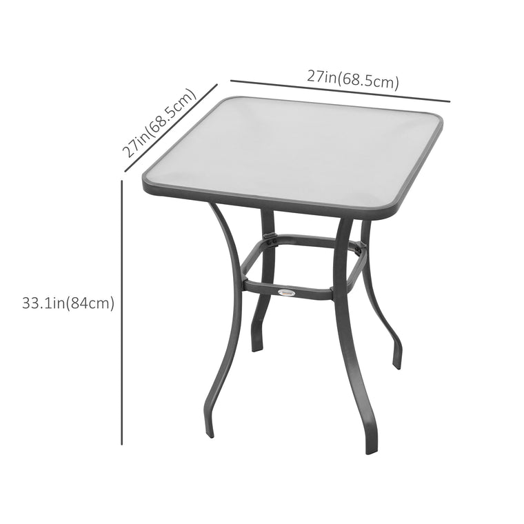 27" Steel Square Table with Glass Top