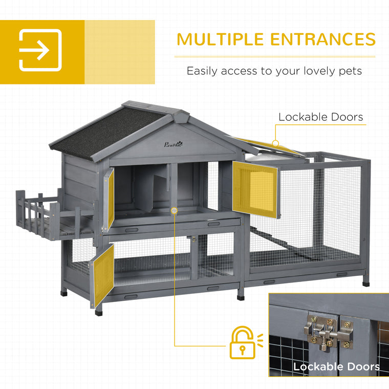 65" Dark Grey Wooden Rabbit Hutch with Openable Roof