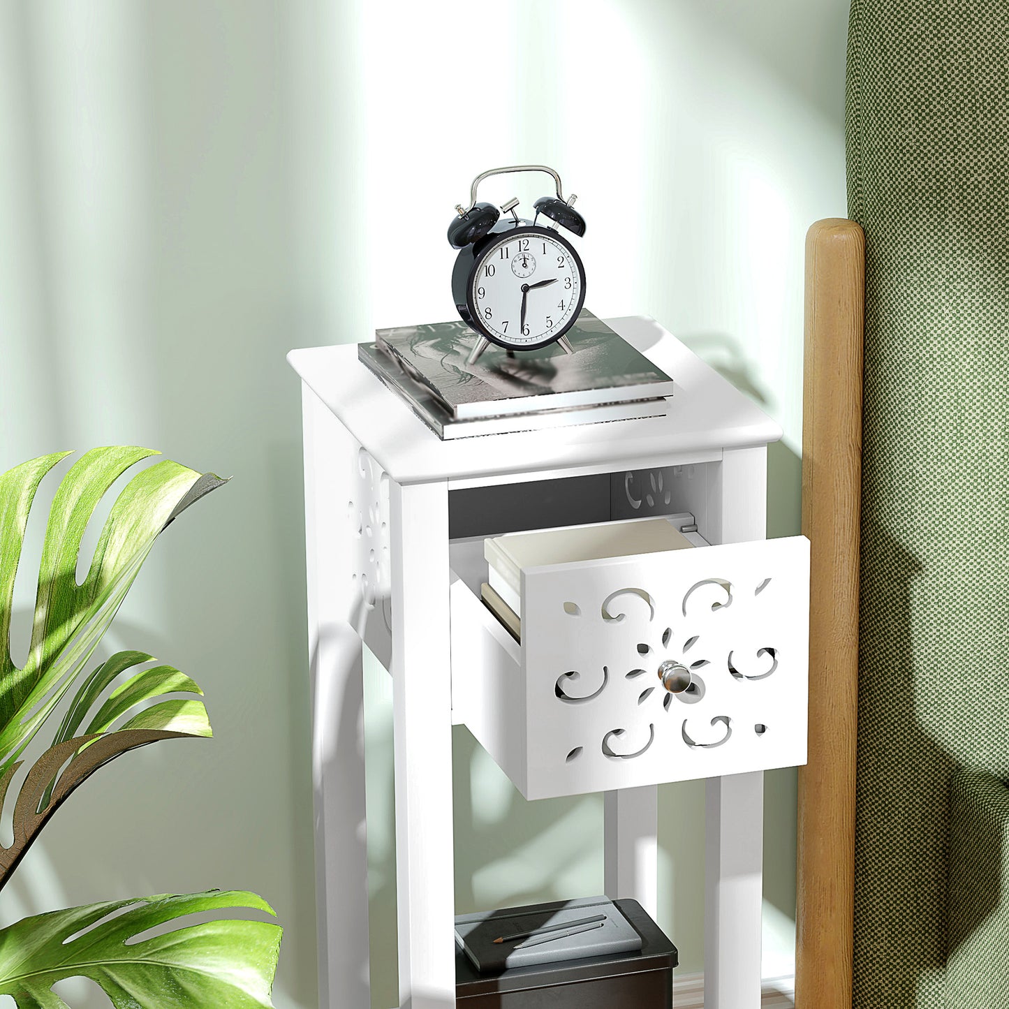 Nightstand Set of 2 with Drawer and Open Storage Shelf White