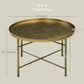 Vintage Coffee Table for Living Room, 24" Round Center Table with Hammered Tray Top and Metal Frame, Gold