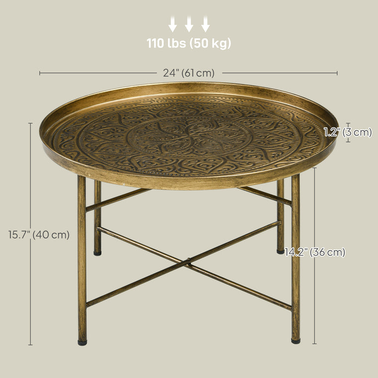 24" Round Coffee Table with Hammered Tray Top