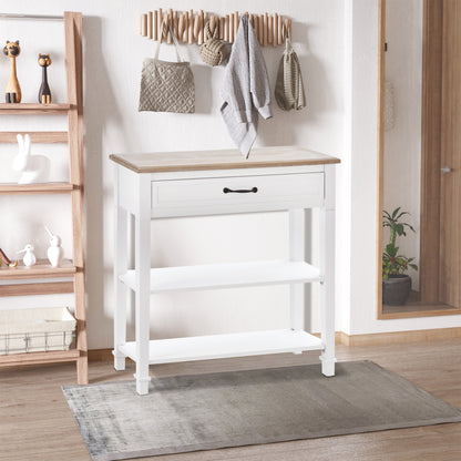 30" Narrow Console Table with Drawer - White