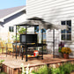 8' x 7.6' Grill Gazebo, Double Tiered Barbecue Grill Gazebo Shelter w/ Side Awning, 2 Side Shelves, 6 Hooks, Dark Grey