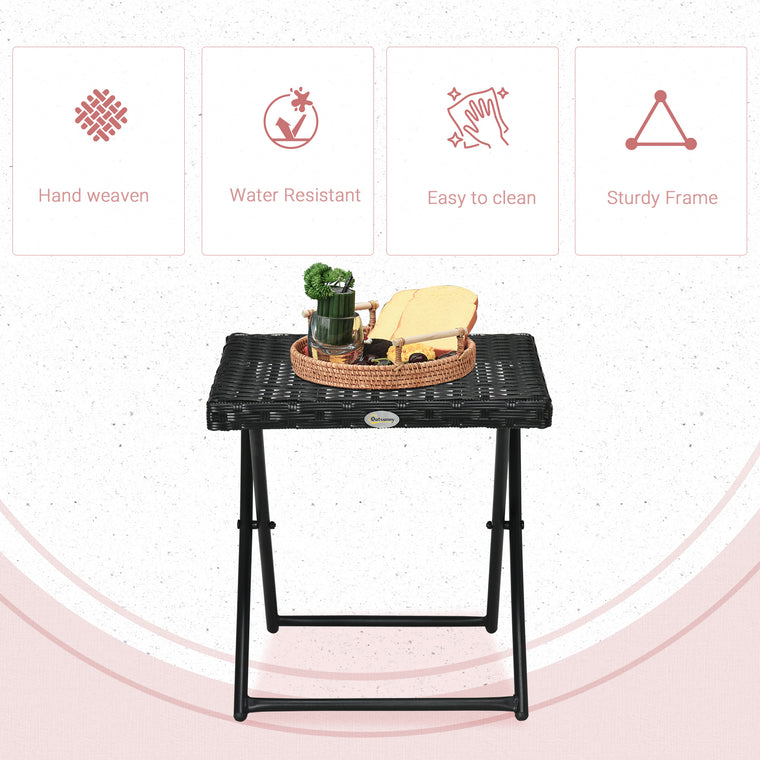 15.75" Black Wicker Folding Side Table
