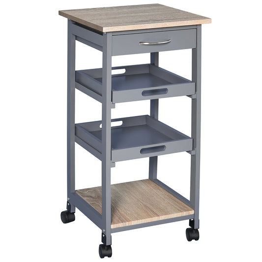 Rolling Kitchen Island Serving Cart with Drawer - Grey