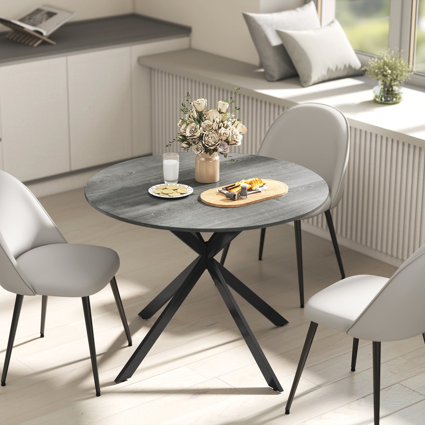 40" Round Kitchen Table for 4, Industrial Dining Table with Steel Legs for Dining Room, Distressed Grey