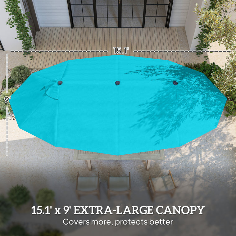 15' Light Blue Twin Canopy Steel Table Umbrella