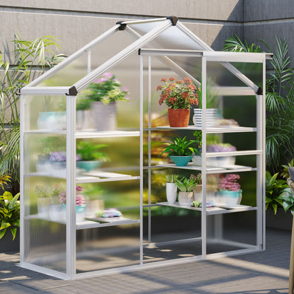 6.3' x 2.3' x 6.1' Polycarbonate Greenhouse with 3-Tier Shelves