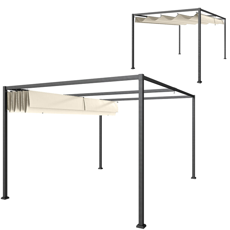 10' x 7' Cream White Patio Pergola with Retractable Canopy