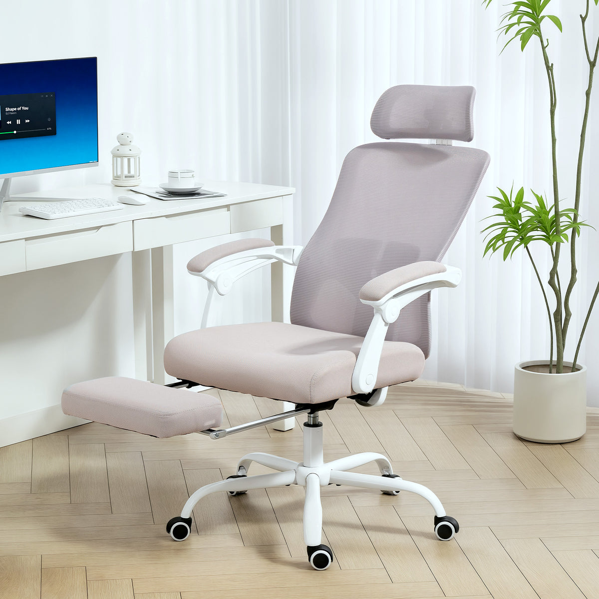 Ergonomic Office Chair, Mesh Reclining Desk Chair with Adjustable Lumbar Support, Headrest, Grey