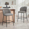 Set of 2 Counter Height Barstools, Upholstered Linen Bar Stools with Backrest, Footrest and Steel Legs, Dark Grey