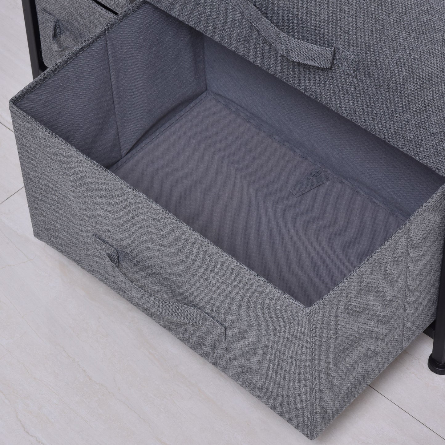 Dresser with 7 Drawers, Chest of Drawers with Metal Frame, Fabric Dresser for Living Room, Dark Grey