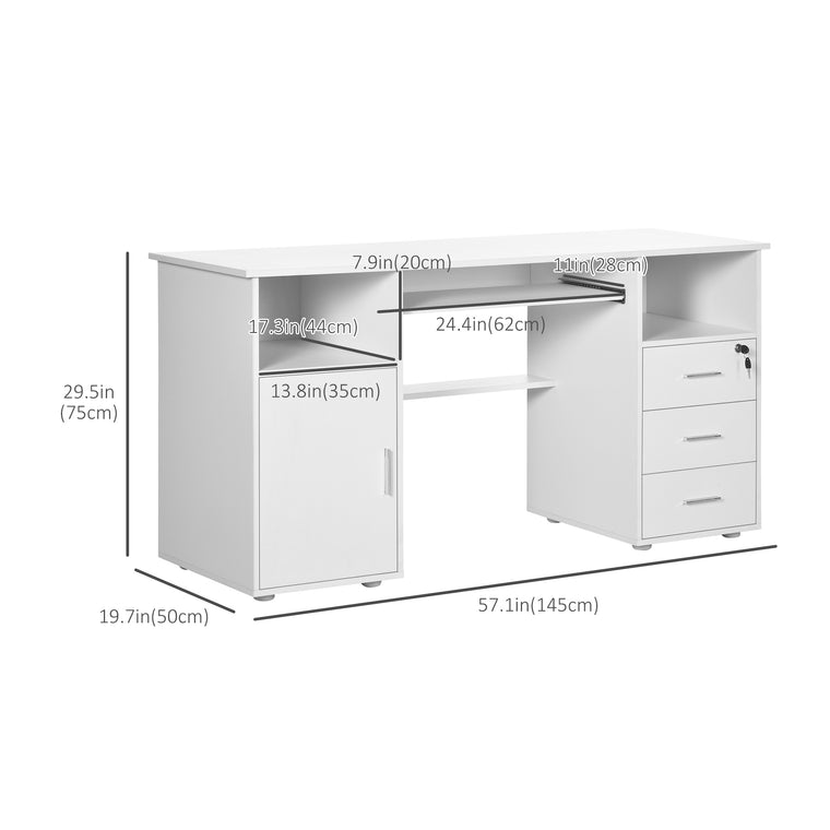 Computer Desk with Keyboard Tray and Drawers