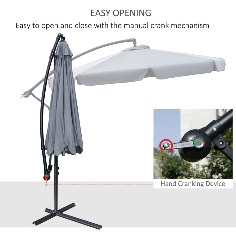 9FT Dark Grey Cantilever Umbrella with Cross Base & 8 Ribs
