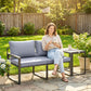 Outdoor Bistro Set, Patio Furniture Set with 2 Chairs and Side Table for Garden Balcony Poolside, Grey