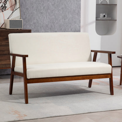Compact Linen Loveseat with Wood Legs
