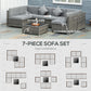 7pc Garden Wicker Sectional Set with Tea Table Patio Rattan Lounge Sofa Outdoor Deck Furniture Light Grey