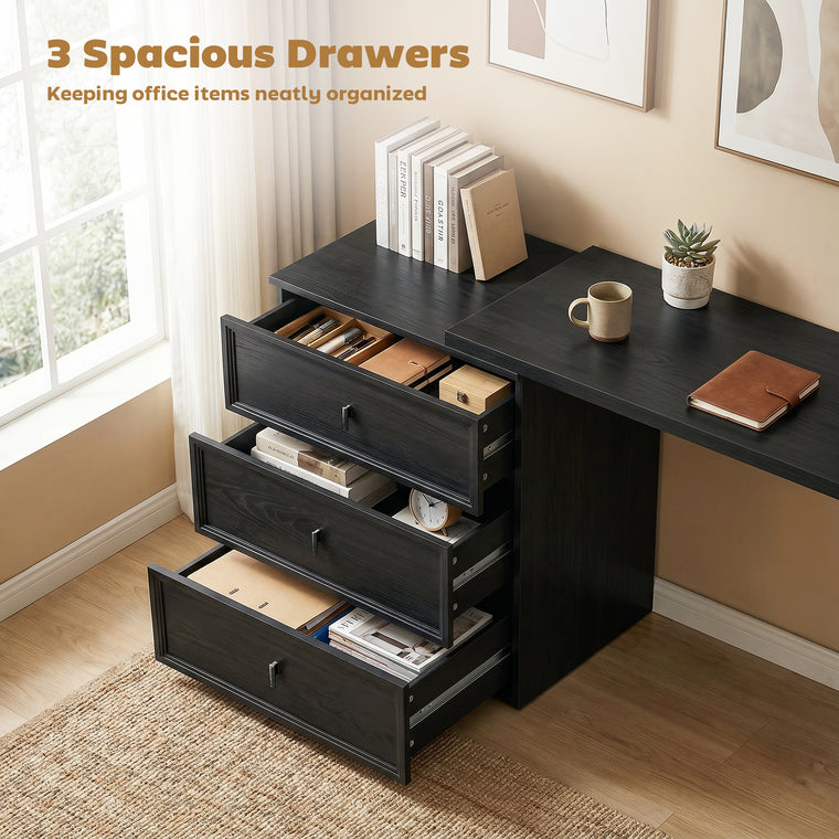 L-Shaped Computer Desk with 3 Drawers