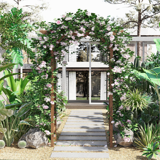 79" Plant Trellis, Arched Garden Arbour with Pergola Style Roof, Fir Wood Frame for Climbing Vines
