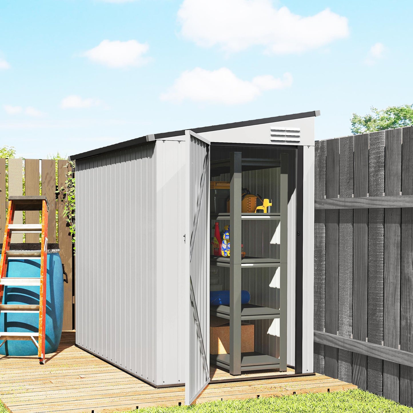 Outdoor Storage Shed Lean to Shed Outdoor Metal Tool Shed with Lockable Door and Air Vents, Dark Grey