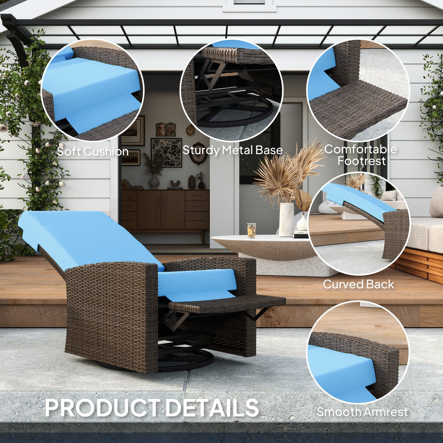 Outdoor Rattan Wicker Lounge Chair with Footrest & Soft Cushion for Patio, Garden, Backyard, Cream White