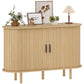47" Buffet Cabinet with Tambour Sliding Doors, Fluted Sideboard with Storage Shelves and Wooden Legs, Oak