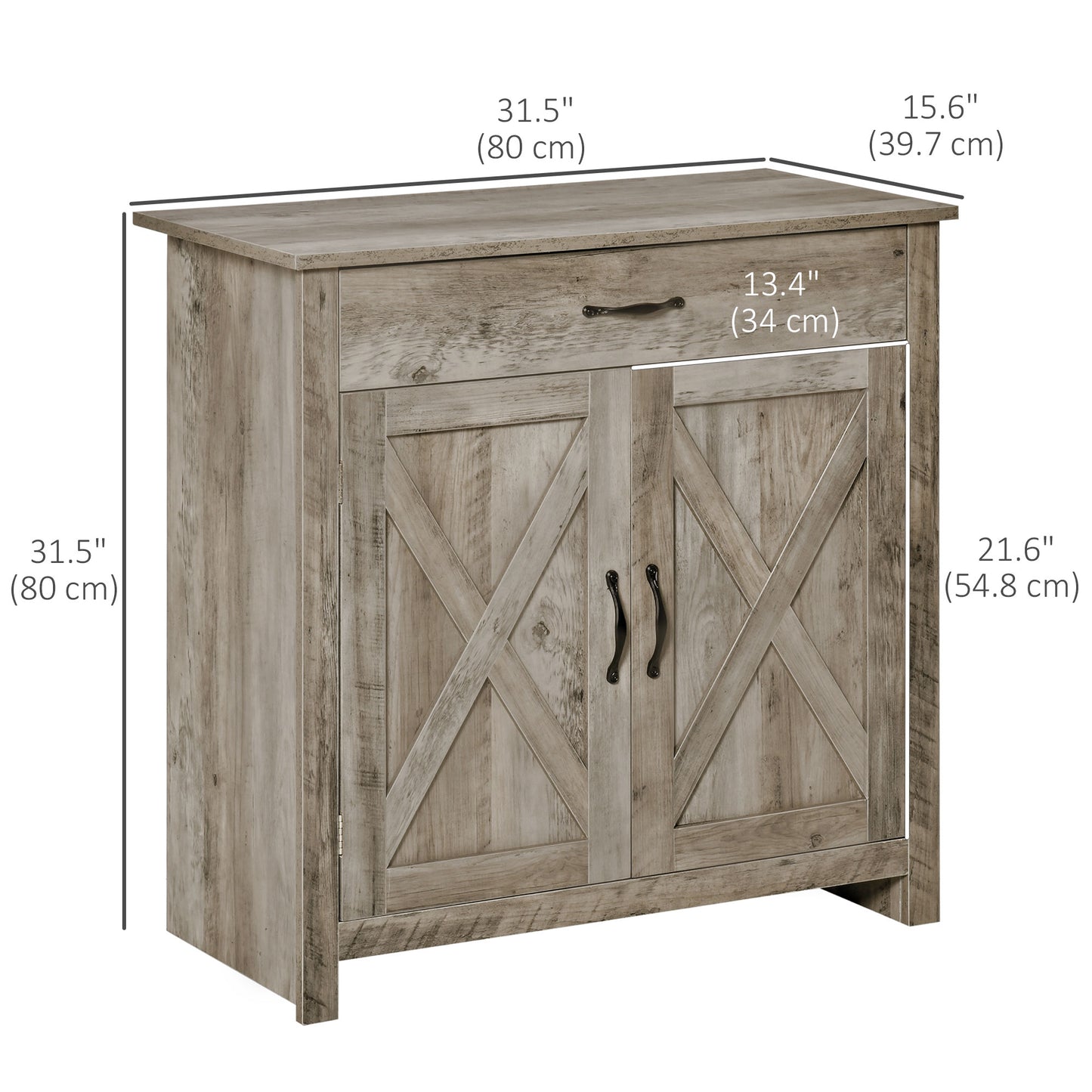 Farmhouse Sideboard Buffet Cabinet, Storage Cabinet with Barn Doors, Ash Grey
