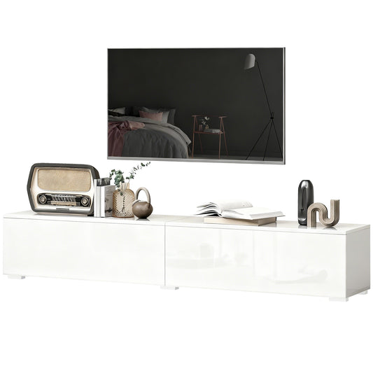 70.9" Floating TV Stand with 2 Flip Doors - High Gloss White