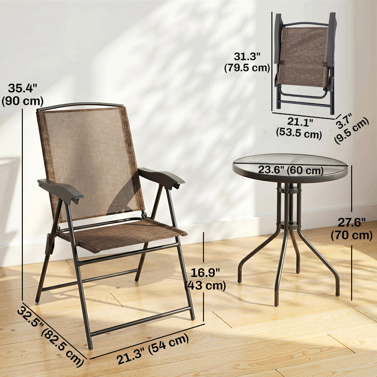 Brown Folding Bistro Set with Reclining Backrest