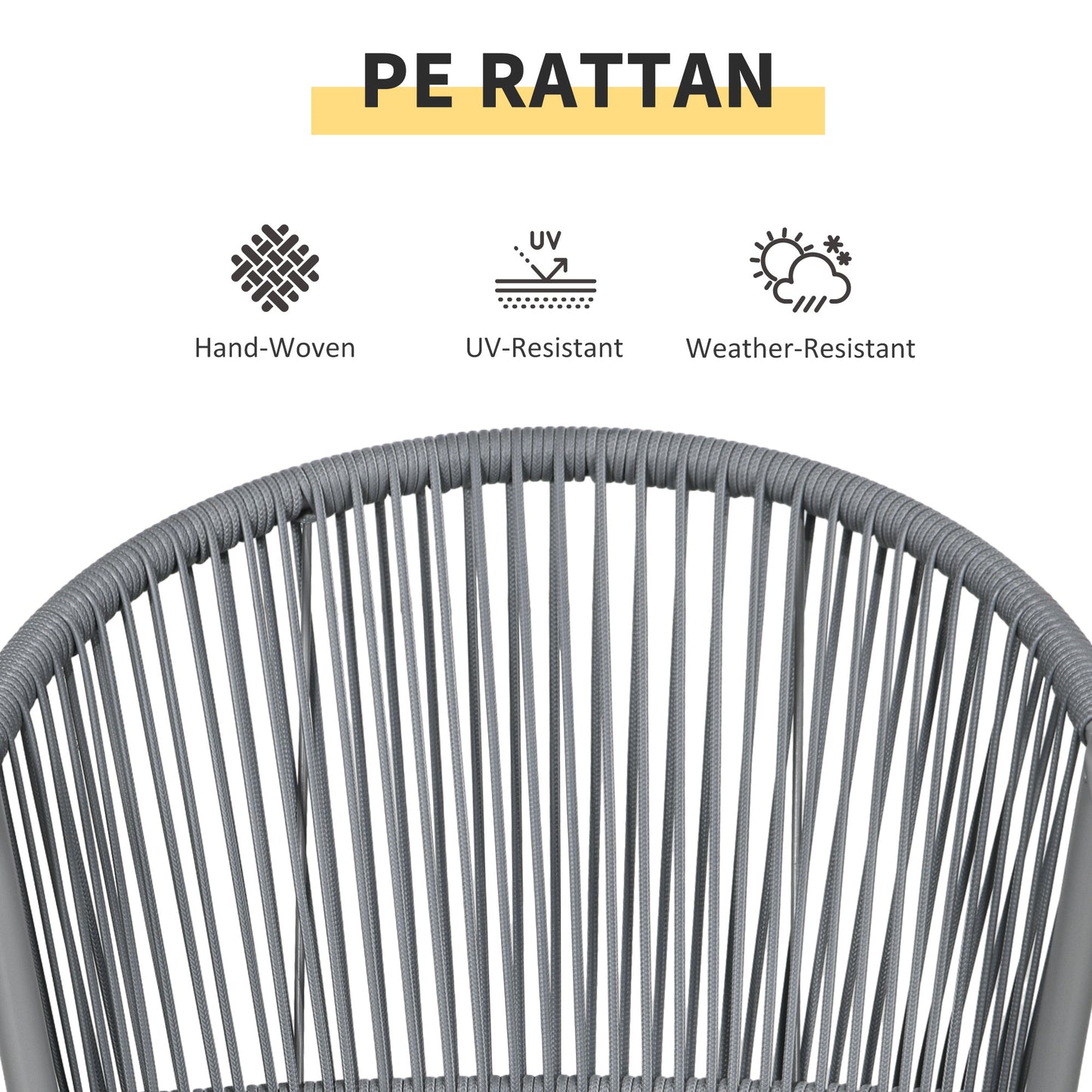 3-Piece Rattan Bistro Set, Garden Seating Group with 2 Armchairs and Coffee Table, Balcony Furniture Set, Grey