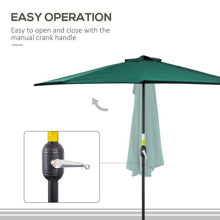 9ft Dark Green Half Round Table Umbrella with Crank Mechanism