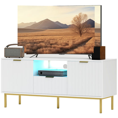 TV Console with RGB LED Lights and Soft-Close Doors - White