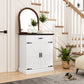 30" Buffet Cabinet, Farmhouse Sideboard with 1.2" Thick Top, 2 Barn Doors, Drawer and Adjustable Shelf, White