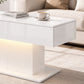 LED Coffee Table with Storage, High Gloss Modern Center Table with 2 Drawers and Remote Control for Living Room, White
