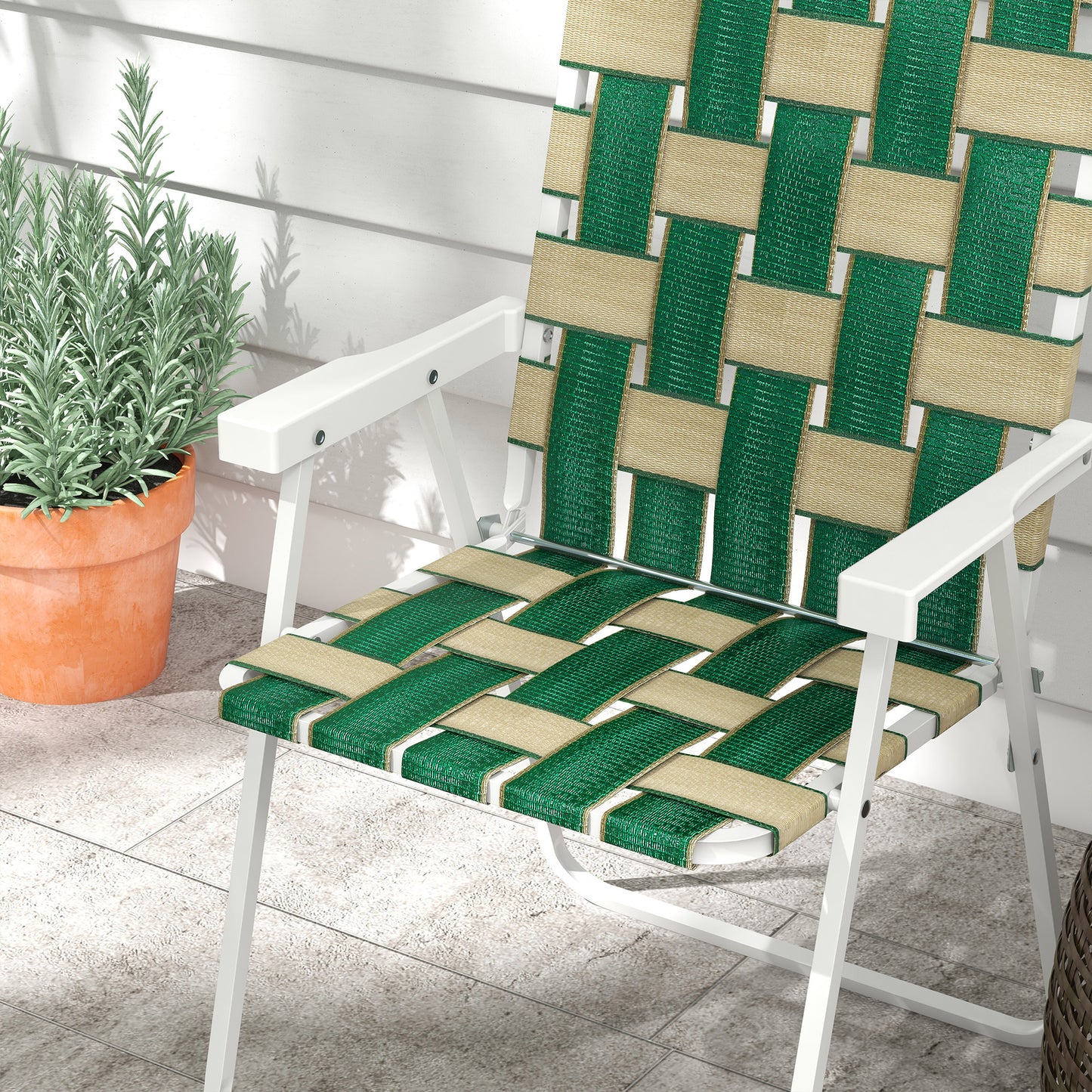 Set of 4 Folding Patio Chairs, Portable Chair Set with Armrests for Camping, Garden, Pool, Beach, Green