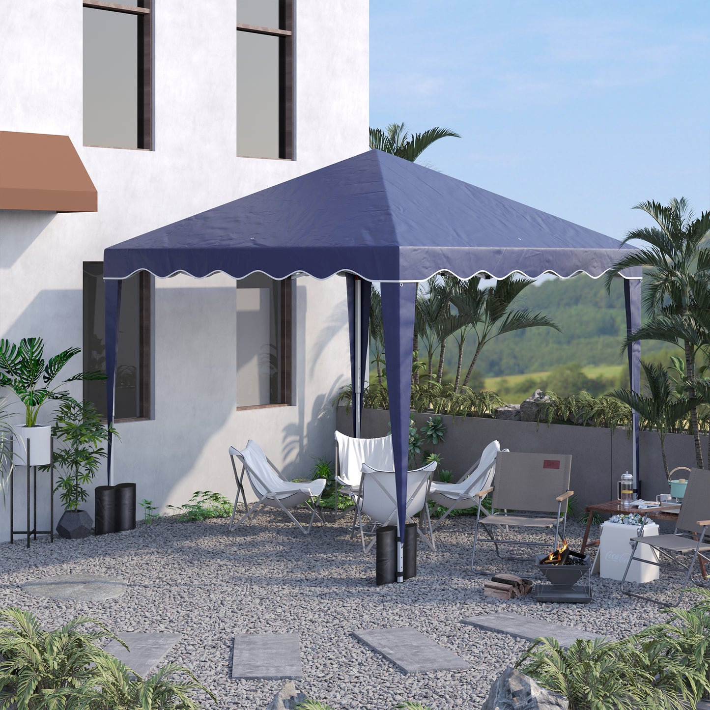 10' x 10' Pop Up Canopy Tent with Sand Bags, Instant Shelter with Adjustable Height and Carry Bag, Garden Outdoor Party Tent, Blue