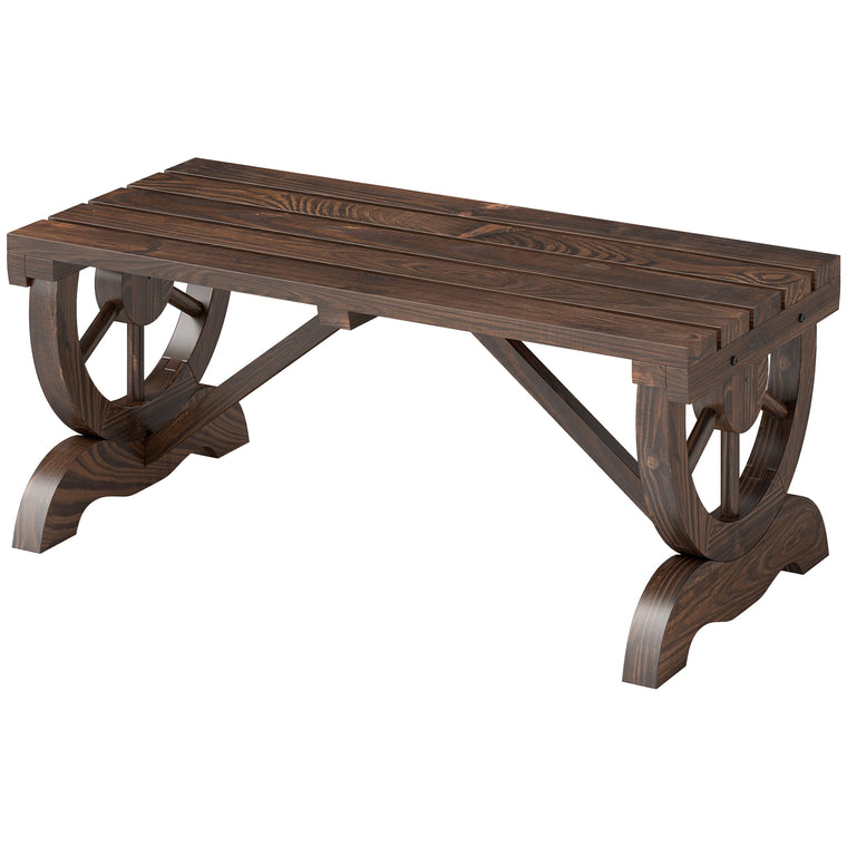 Brown Rustic Wood Wheel Garden Bench for 2