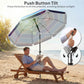 Beach Umbrella Adjustable Tilt Sunshade with Foldable Table Cup Holder 78" Multicolor