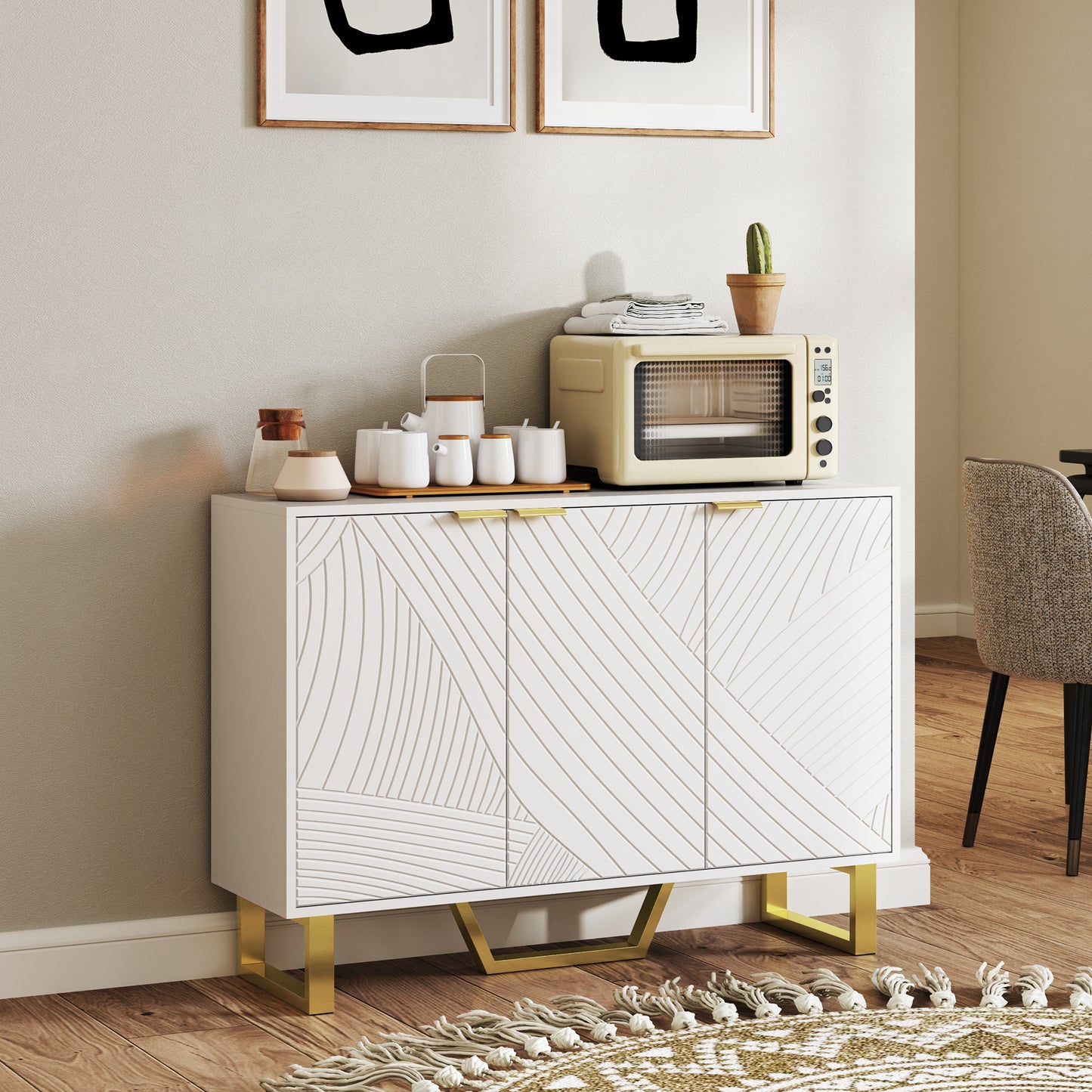 Sideboard Buffet Cabinet with Adjustable Shelves, Living Room Cabinet, TV Cabinet for 50 Inch TV, White