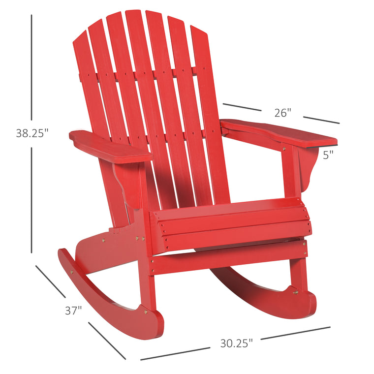 Red Wooden Adirondack Rocking Chair with Fanned Back