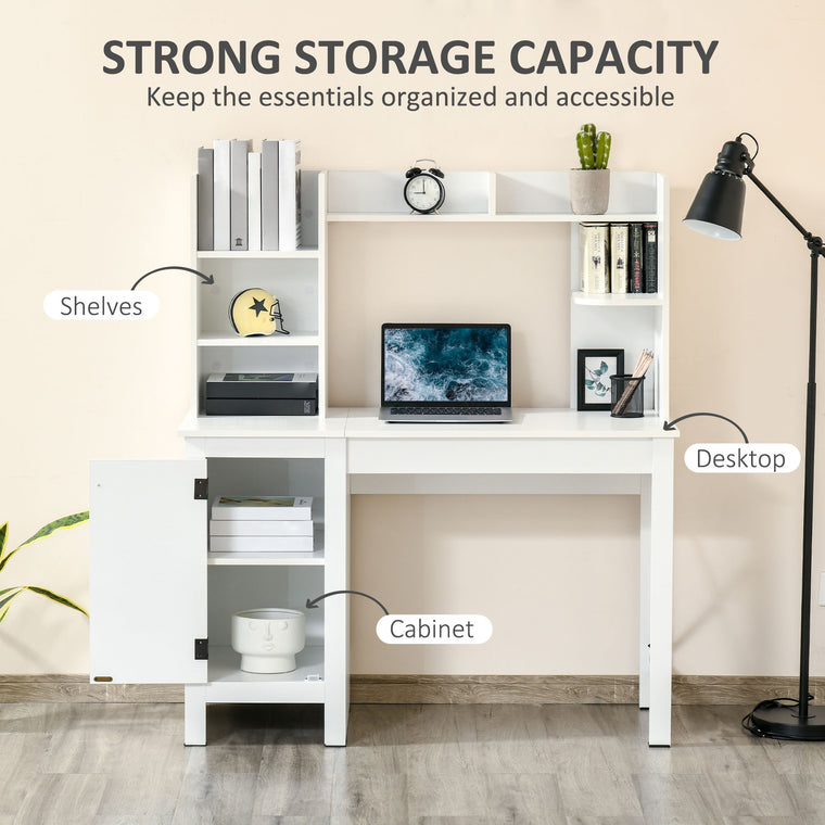 47" Computer Desk with Open Shelves & Cabinet - White