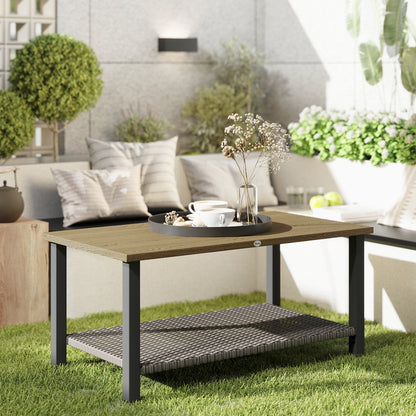 2-Tier Rectangle Coffee Table with Wicker Shelf