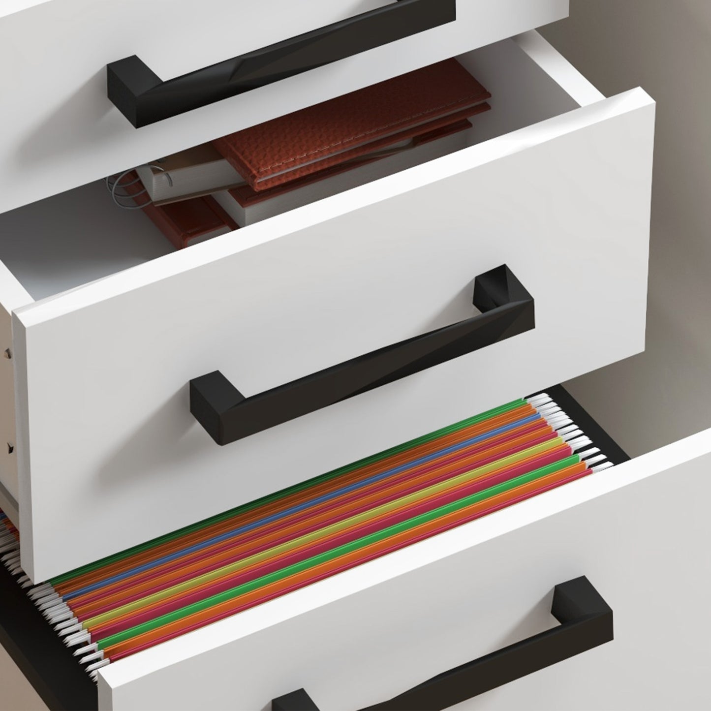 Lockable Vertical File Cabinet with Lock, 3 Drawer Filing Cabinet with Hanging Bars for Letter and A4 Size, White