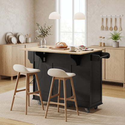 Rolling Kitchen Island with Drop Leaf & Charging Station