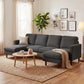 Sectional Sofa, Corduroy U Shaped Couch with Double Chaise and Spring Cushions, 2200lb Capacity, Dark Grey