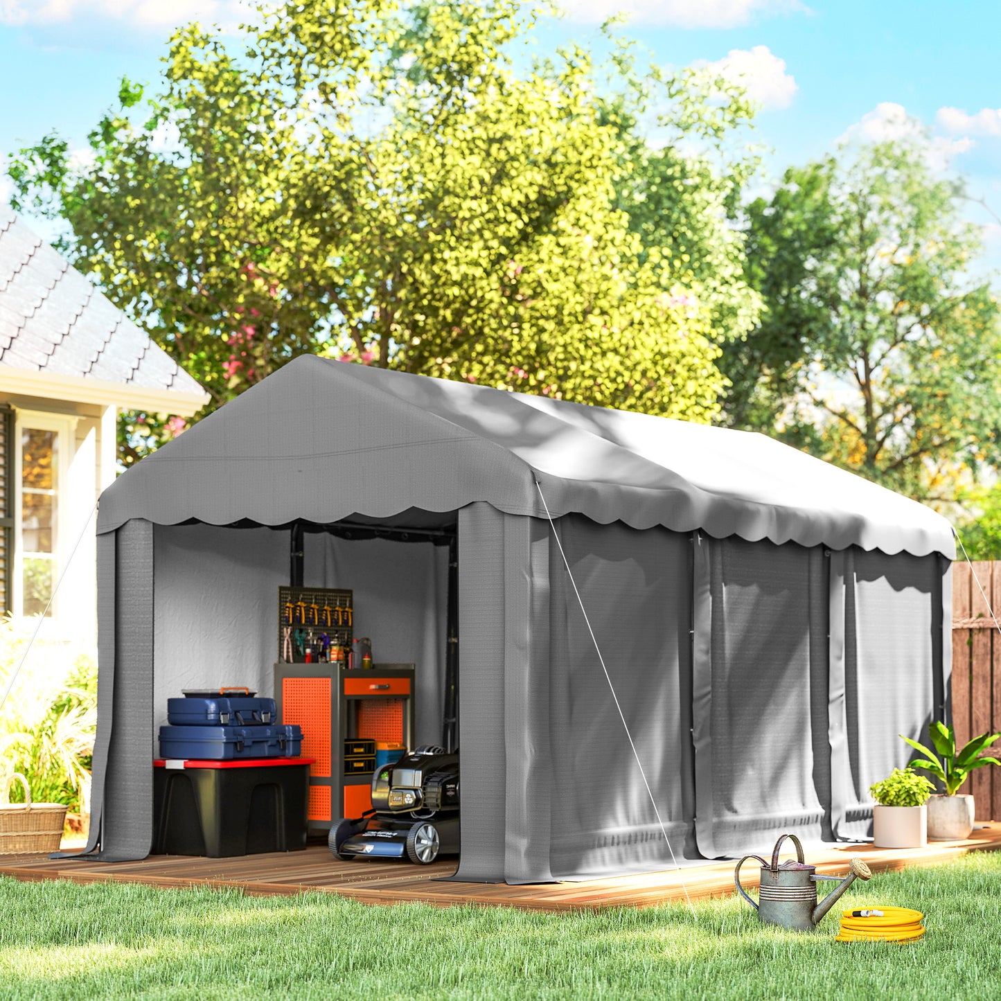 Portable Shed, Outdoor Storage Shed Tent with Roll-up Zipper Door and Removable Sidewalls, Light Grey - 20' x 10'