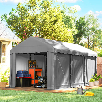 Portable Shed, Outdoor Storage Shed Tent with Roll-up Zipper Door and Removable Sidewalls, Light Grey - 20' x 10'
