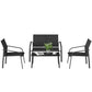 4 Piece Patio Furniture Set, Outdoor Conversation Set with Deep Seat, Loveseats, Armchairs, Glass-Top Table, Black