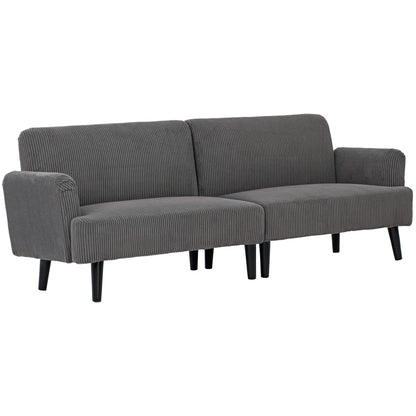 3-Seater Corduroy Loveseat with Rubberwood Legs - Grey
